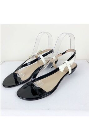AMALFI Sandals Italy Patent Leather Sling Back Thong Bow Low Heel Black Size 7.5